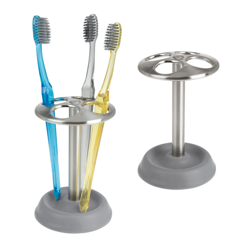 Idesign York Toothbrush Holder, Holds Up To 4 Toothbrushes Matte Grey And Brushed Nickel